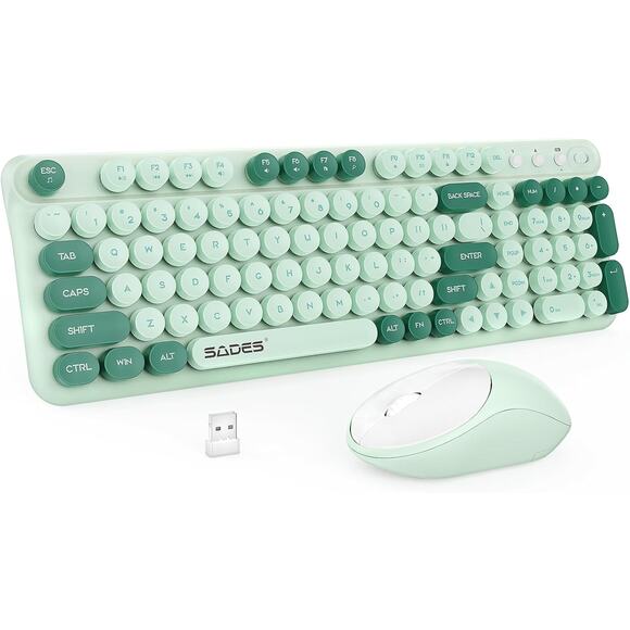 Globalsades Wireless Keyboard and Mouse Combo (Green)